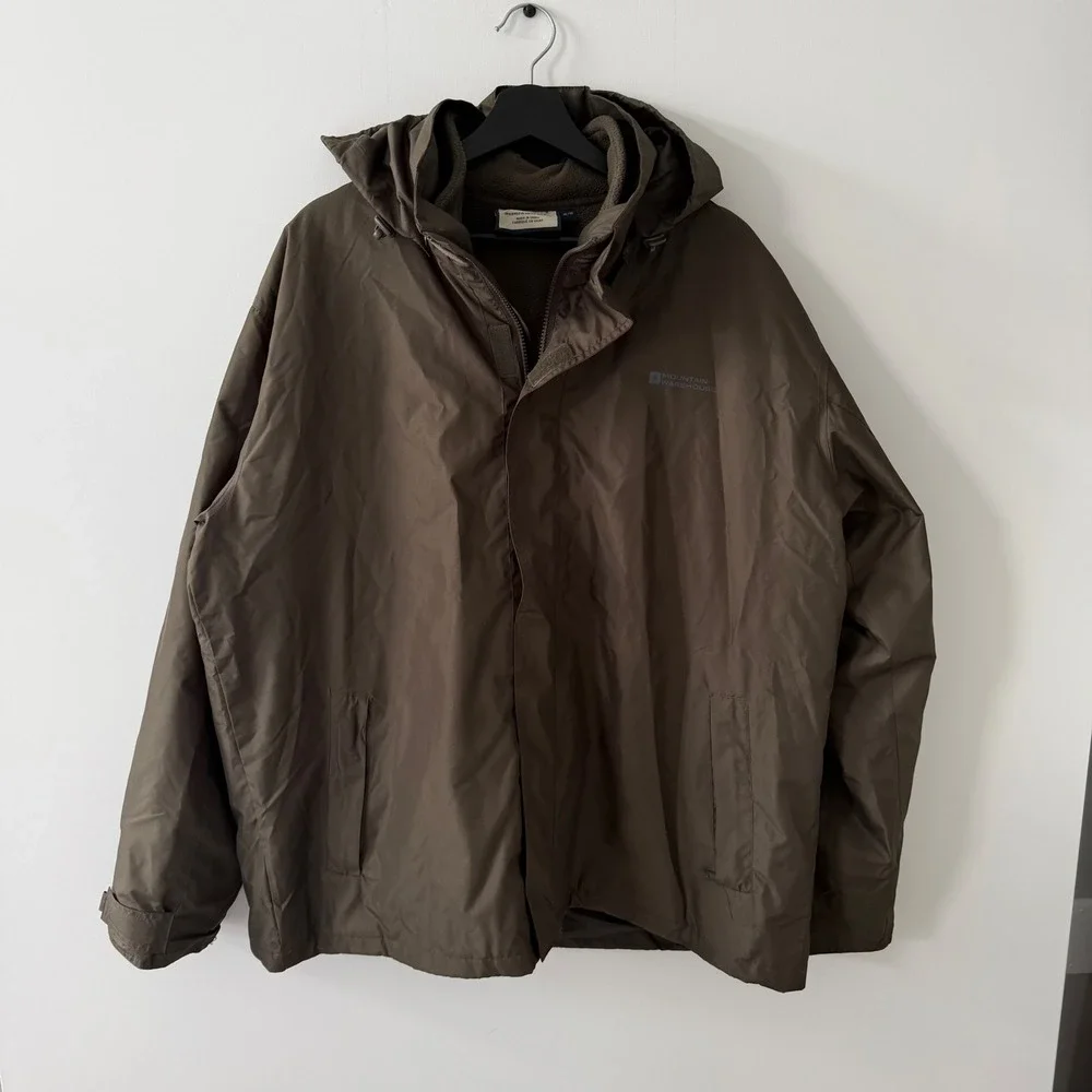 Mountain Warehouse 3 in 1 Jacket Mens XL Olive Fleece Lined Waterproof Fell